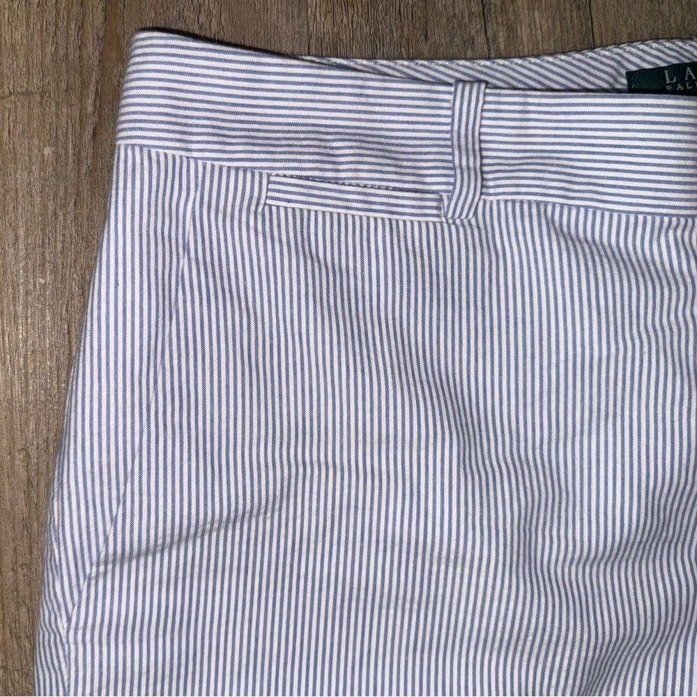 Lauren Ralph Lauren Edita Seersucker Blue White Stripe Pants, Size 6 - Picture 4 of 12